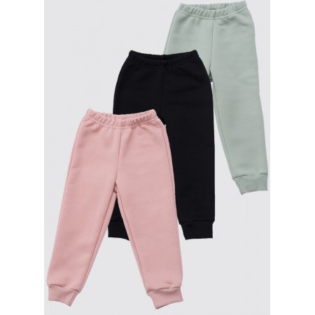 Комплект: Детские спортивные штаны джогеры 3 шт Черный/Оливковый/Пудровый